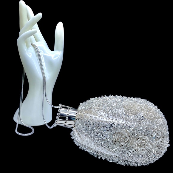 🌺 Vintage Sequined Hinged Evening Bag/Purse - Picture 9 of 13